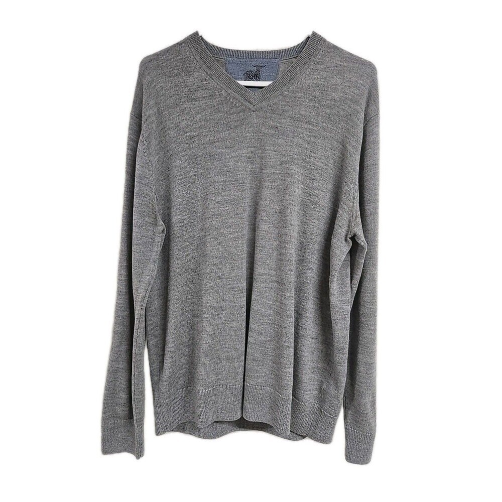 Raffi Crewneck Pullover Knit Sweater 100% Extra Fine Merino Wool Gray Men's Sz L